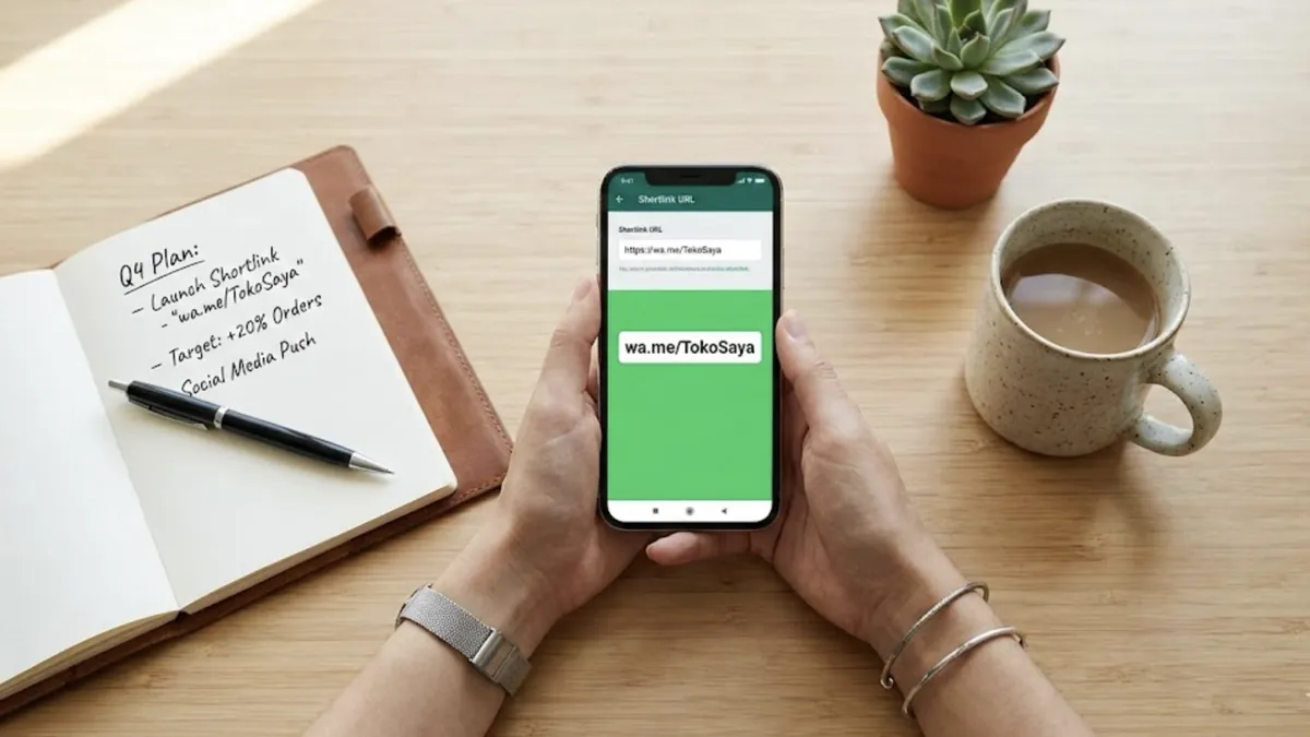 Penjual UMKM membuat link pesanan WhatsApp di HP
