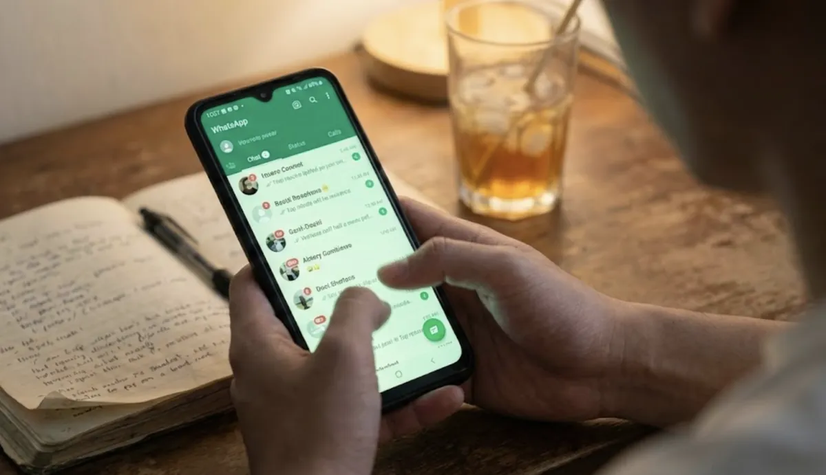 Penjual online mengecek pesanan WhatsApp yang menumpuk